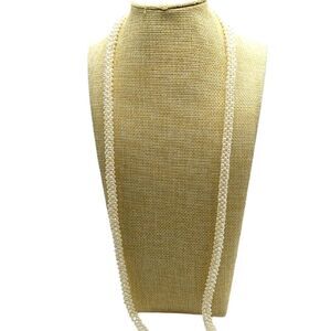 Long Looped Seed Bead Rope Necklace Cream Color 34" No Clasp